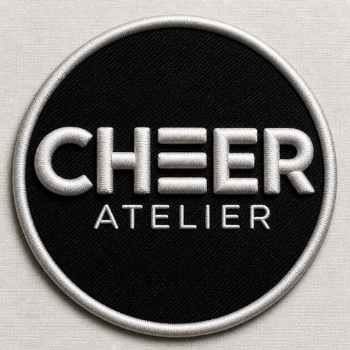 Round embroidered patch — Cheer Atelier logo patch example
